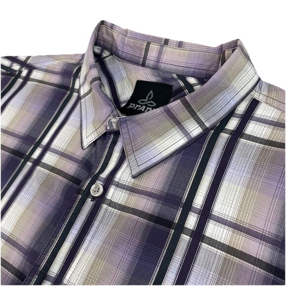 PrAna Men’s Short Sleeve Button Down Purple Tattersall Plaid- L - Picture 5 of 13